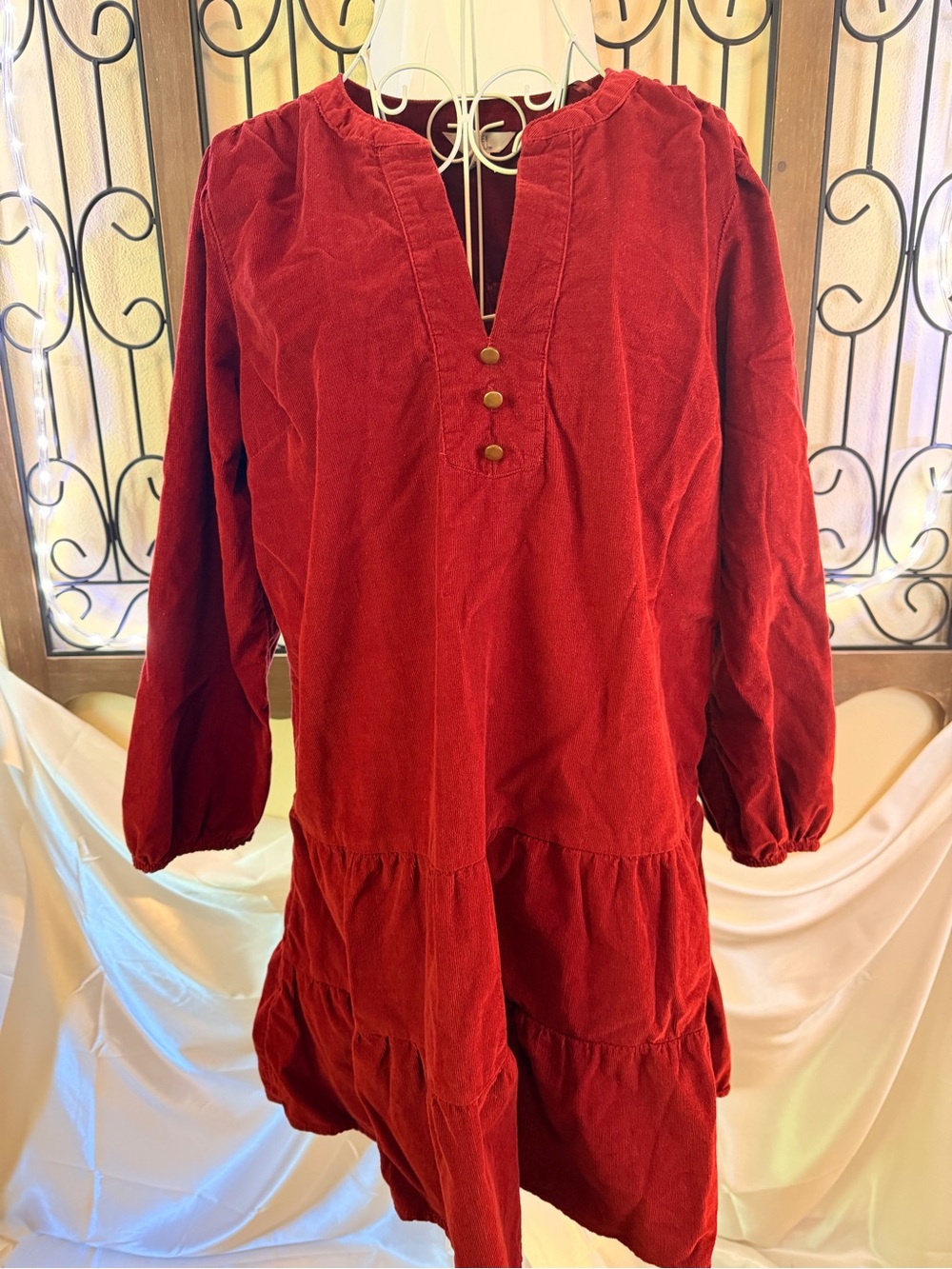 Time and Tru Red Corduroy Tiered Tunic Dress